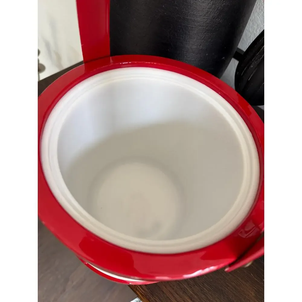 Vintage Red White Polka Dot Ice Bucket Retro Vinyl Barware Mid Century Style